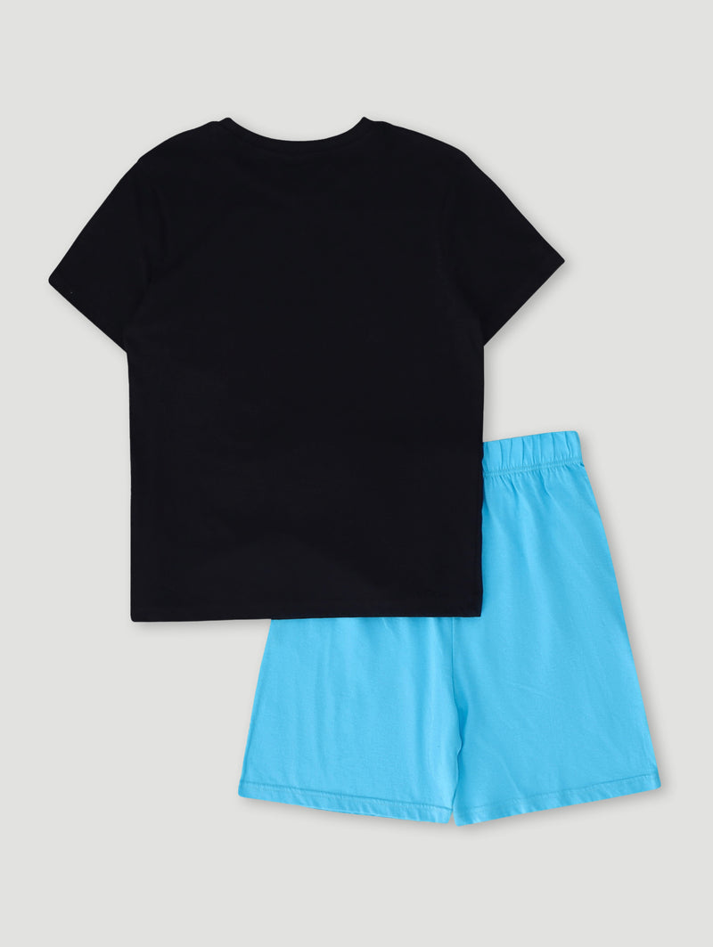 Boys Mr Beast Tee & Short Sleep Set - Black/Blue