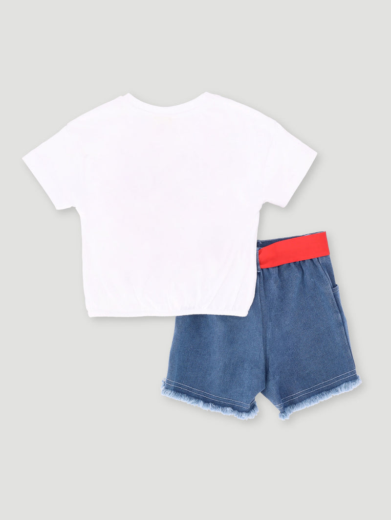 Pre-Girls Lilo & Stitch Tee And Paperbag Short Set - White