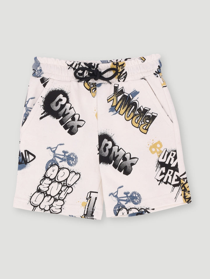 Pre-Boys Graffiti Fleece Shorts - Cream