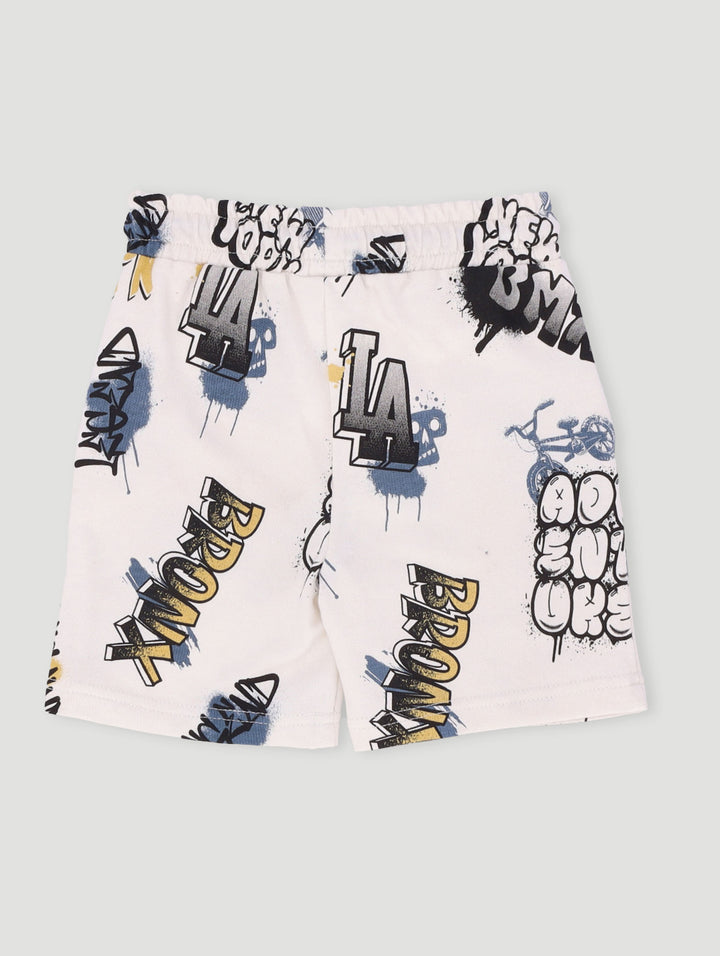 Pre-Boys Graffiti Fleece Shorts - Cream