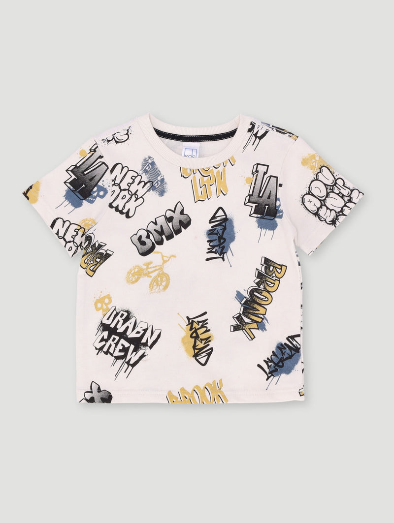 Pre-Boys Graffiti Fleece Crew Top - Cream