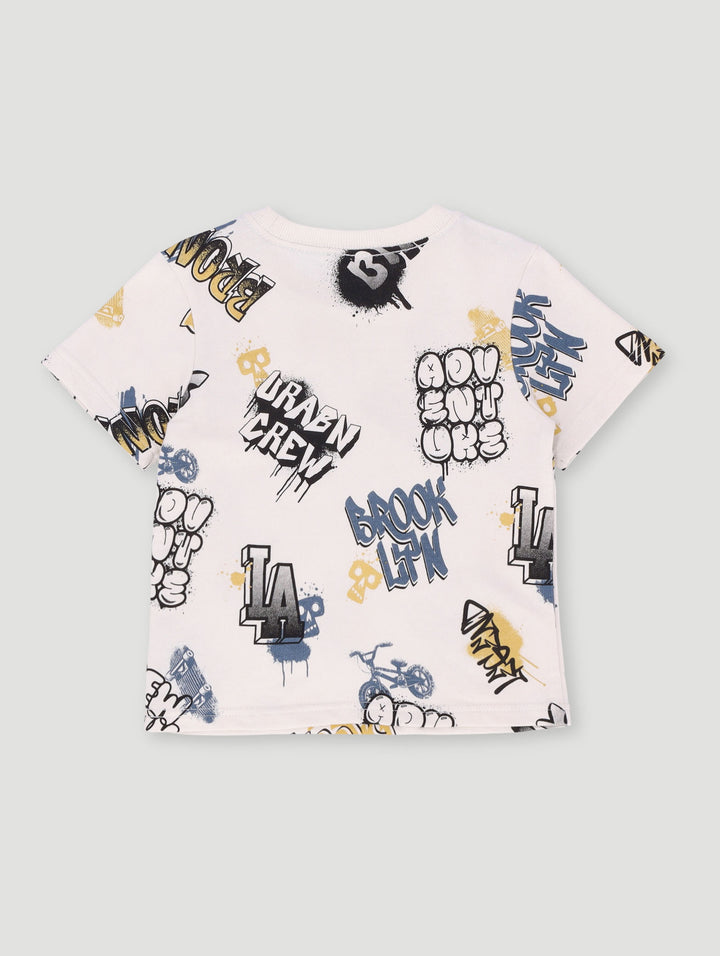 Pre-Boys Graffiti Fleece Crew Top - Cream