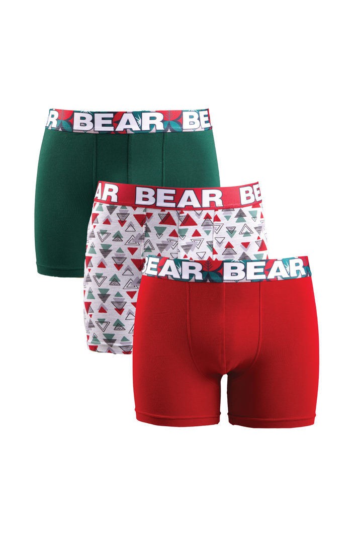 3 Pack Festive Fashion Bodyshorts - Burgundy/Green