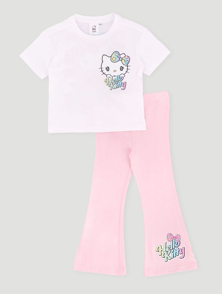 Pre-Girls Hello Kitty Tee & Flare Leg Pant Set - White