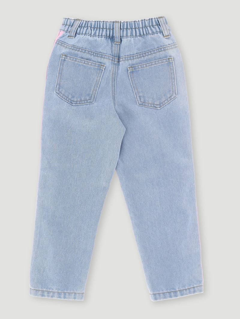 Pre-Girls Graffiti Side Stripe Straight Leg Denim Jeans - Denim