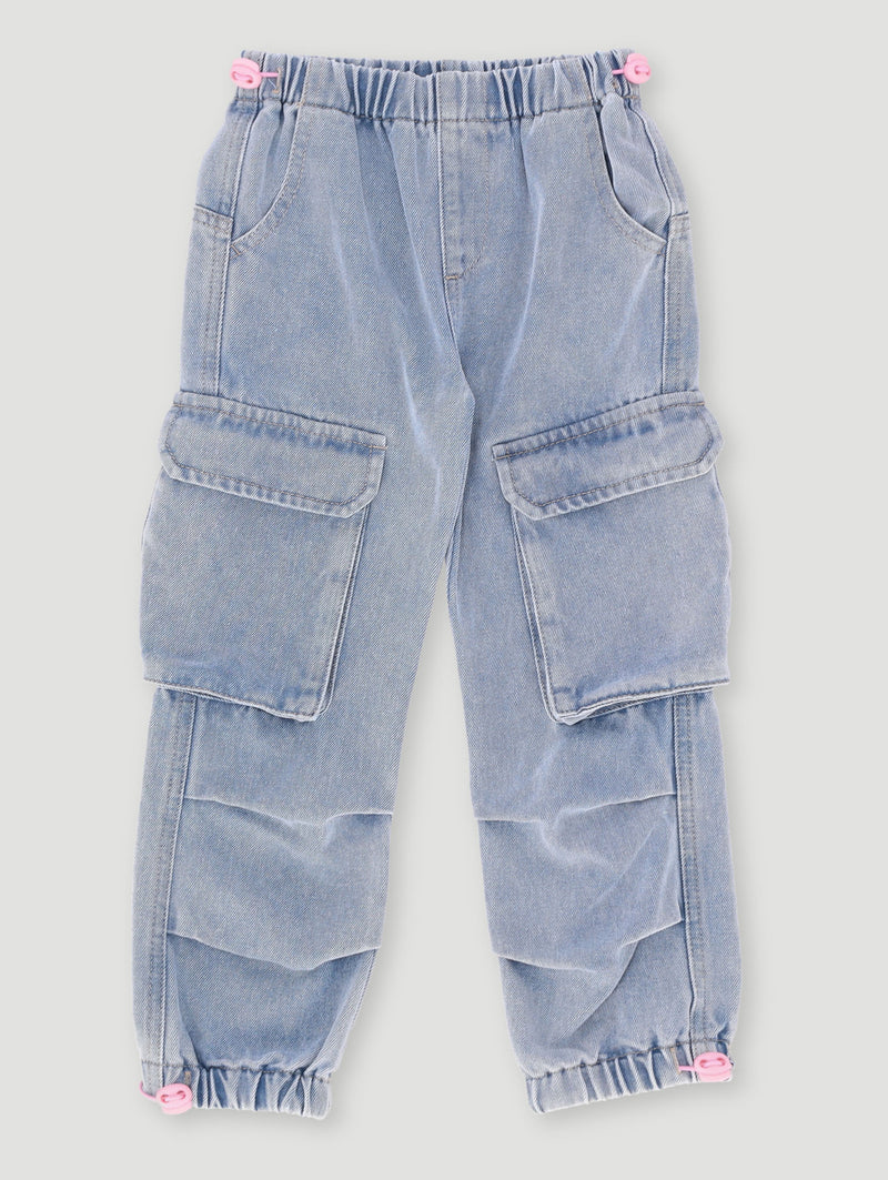 Pre-Girls Parachute Cargo Denim - Mid Blue