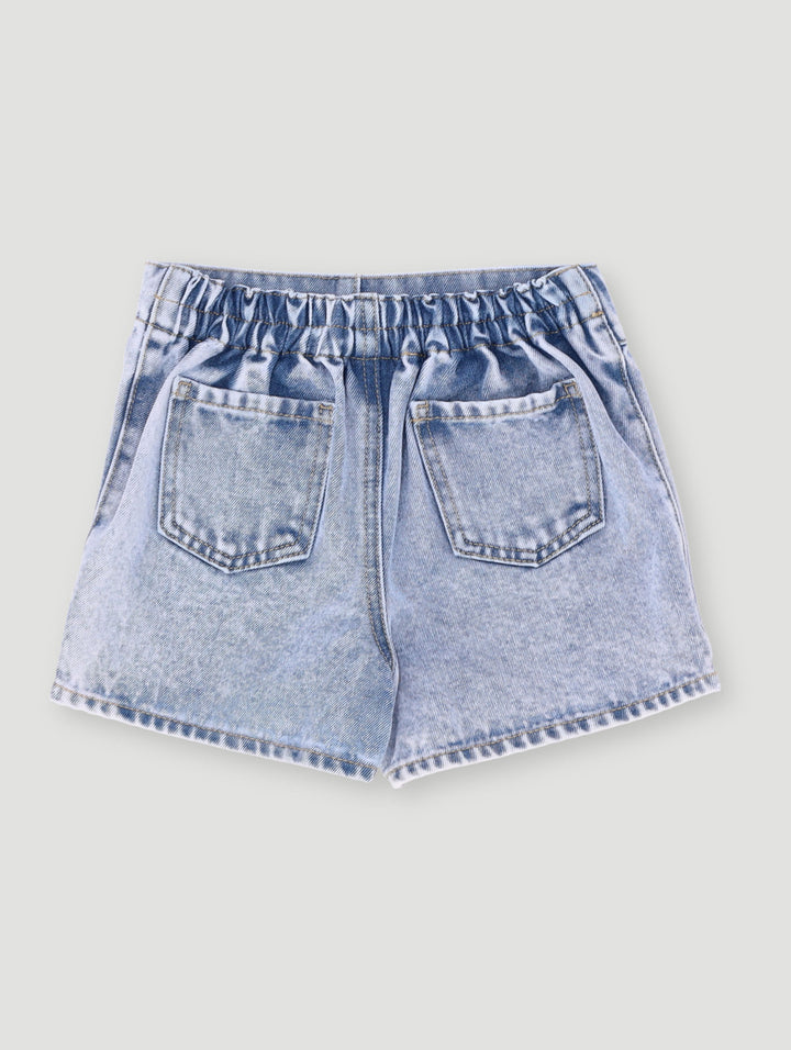 Pre-Girls Pleated Denim Skort - Mid Blue