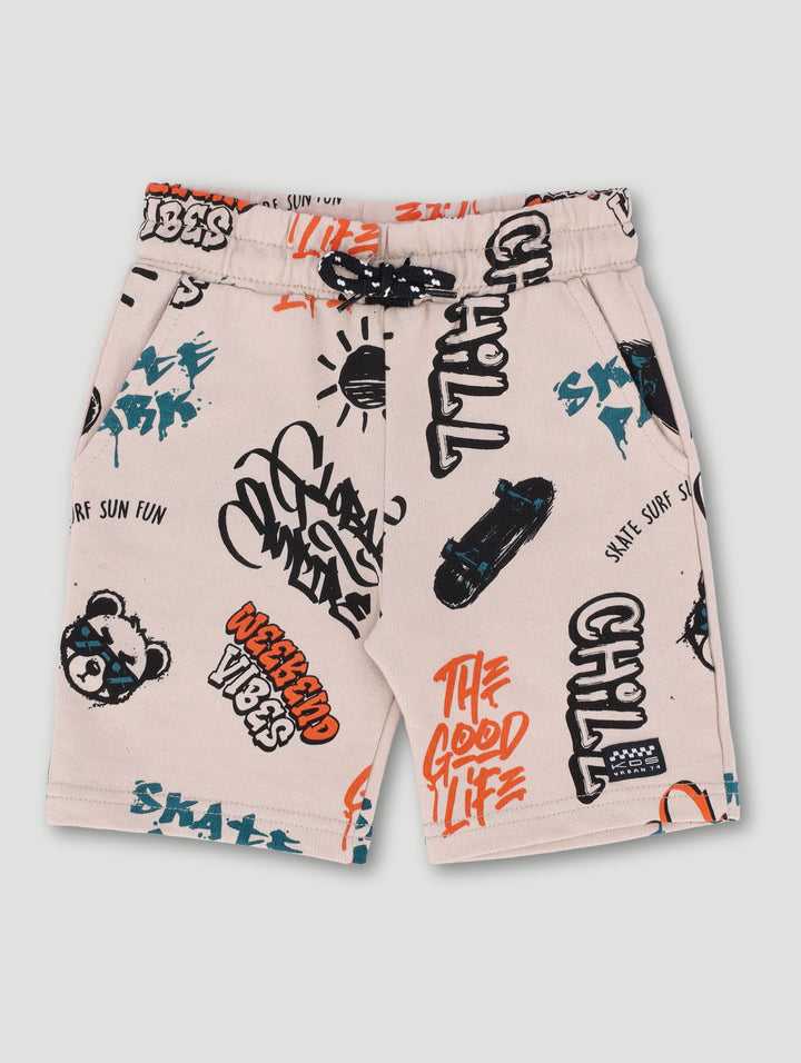 Pre-Boys Teddy Graffiti Fleece Shorts - Stone