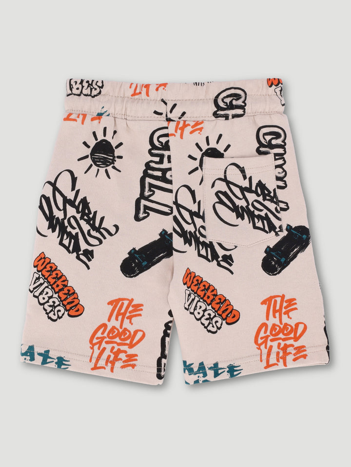 Pre-Boys Teddy Graffiti Fleece Shorts - Stone