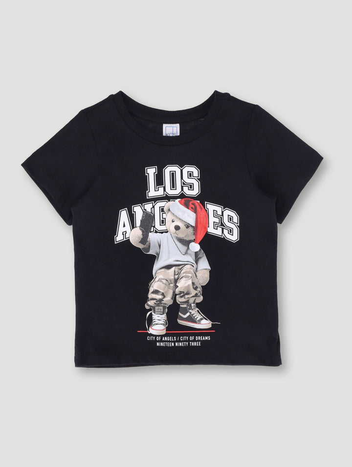 Pre- Boys Short Sleeve Teddy Christmas Tee - Black