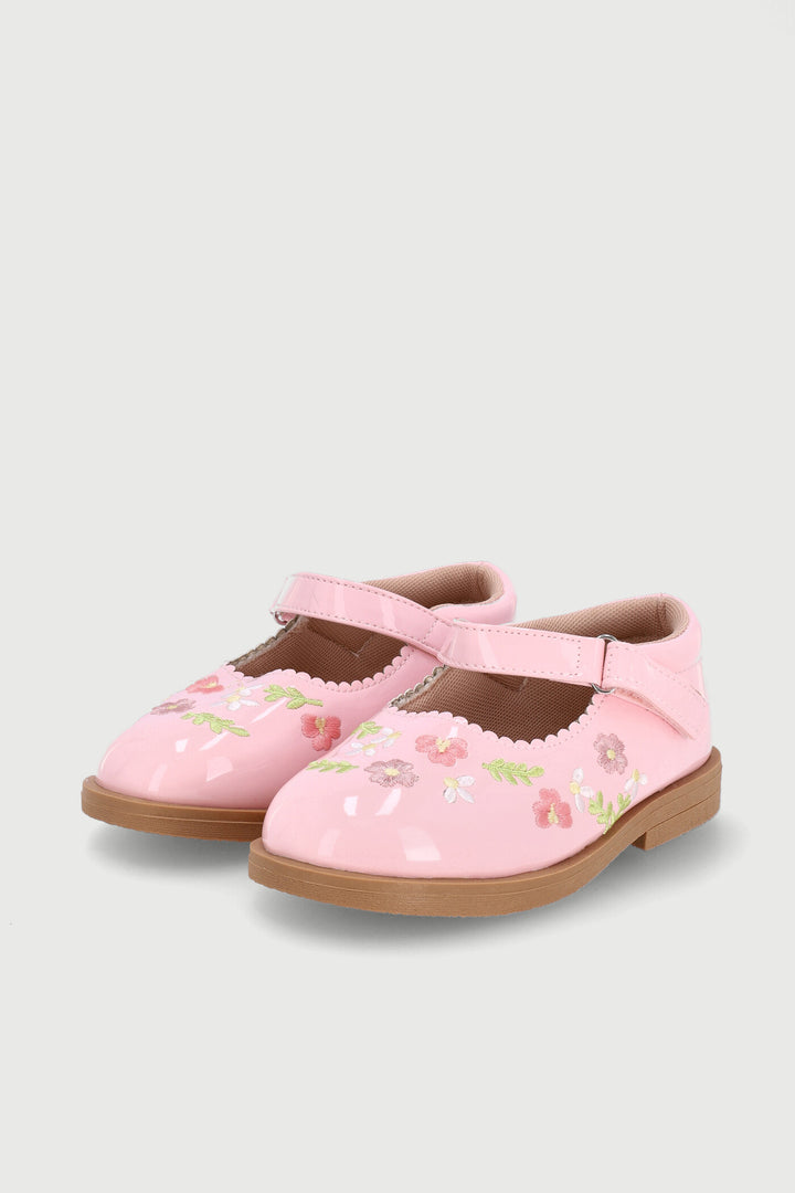Pre-Girls Flower Embroidered Shoe - Pink