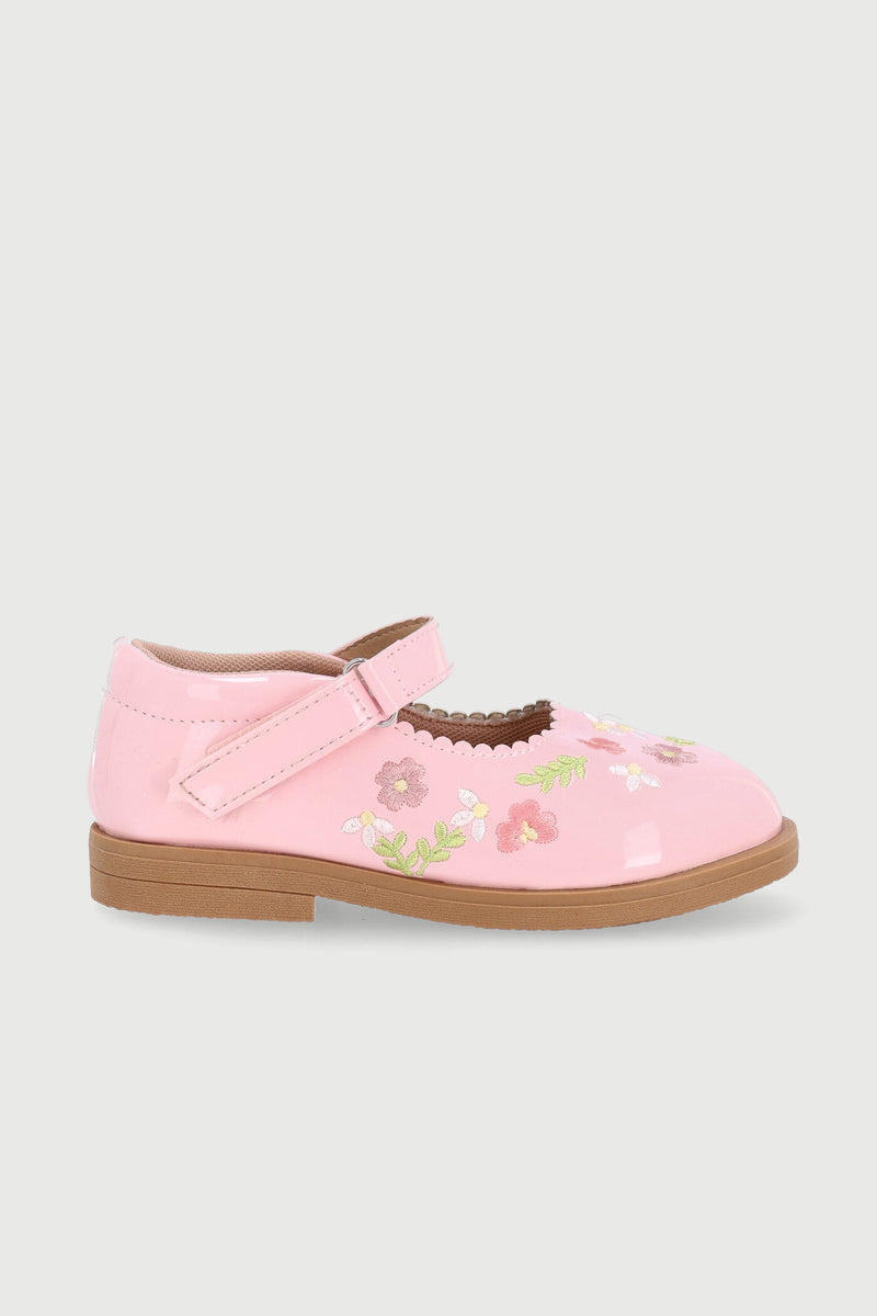 Pre-Girls Flower Embroidered Shoe - Pink