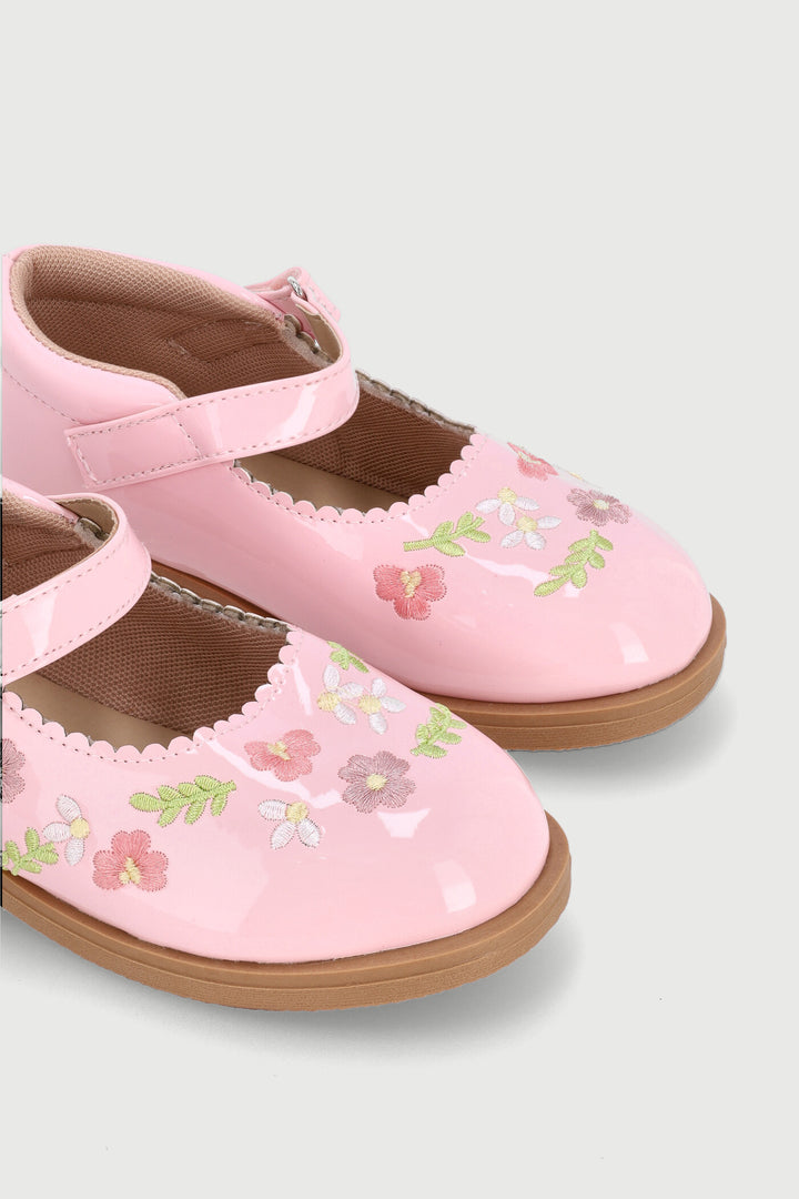 Pre-Girls Flower Embroidered Shoe - Pink