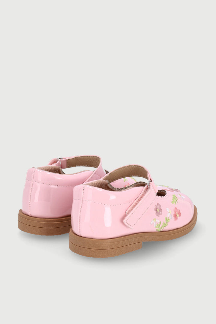 Pre-Girls Flower Embroidered Shoe - Pink