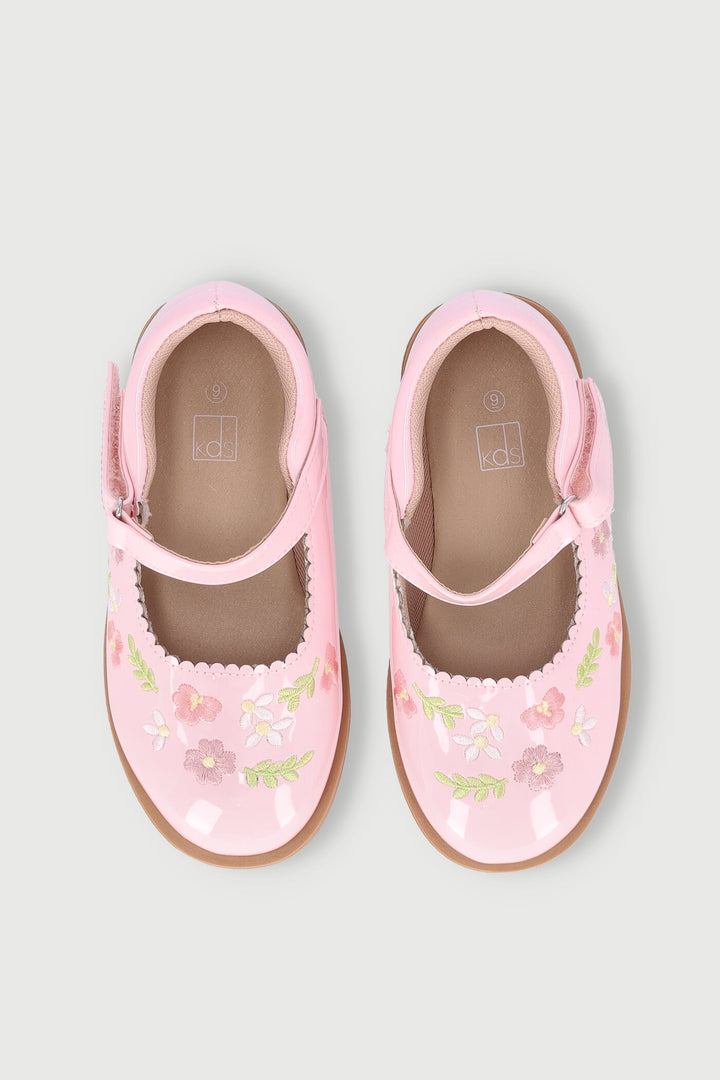 Pre-Girls Flower Embroidered Shoe - Pink