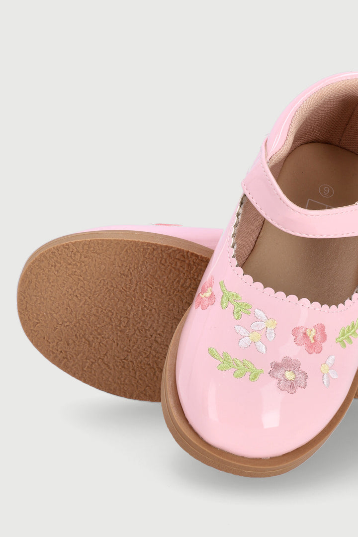 Pre-Girls Flower Embroidered Shoe - Pink