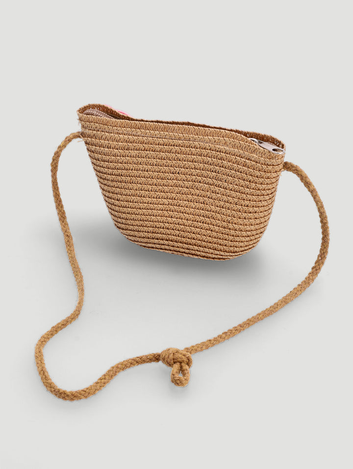 Pre-Girls Straw Hat Set With Bag - Brown
