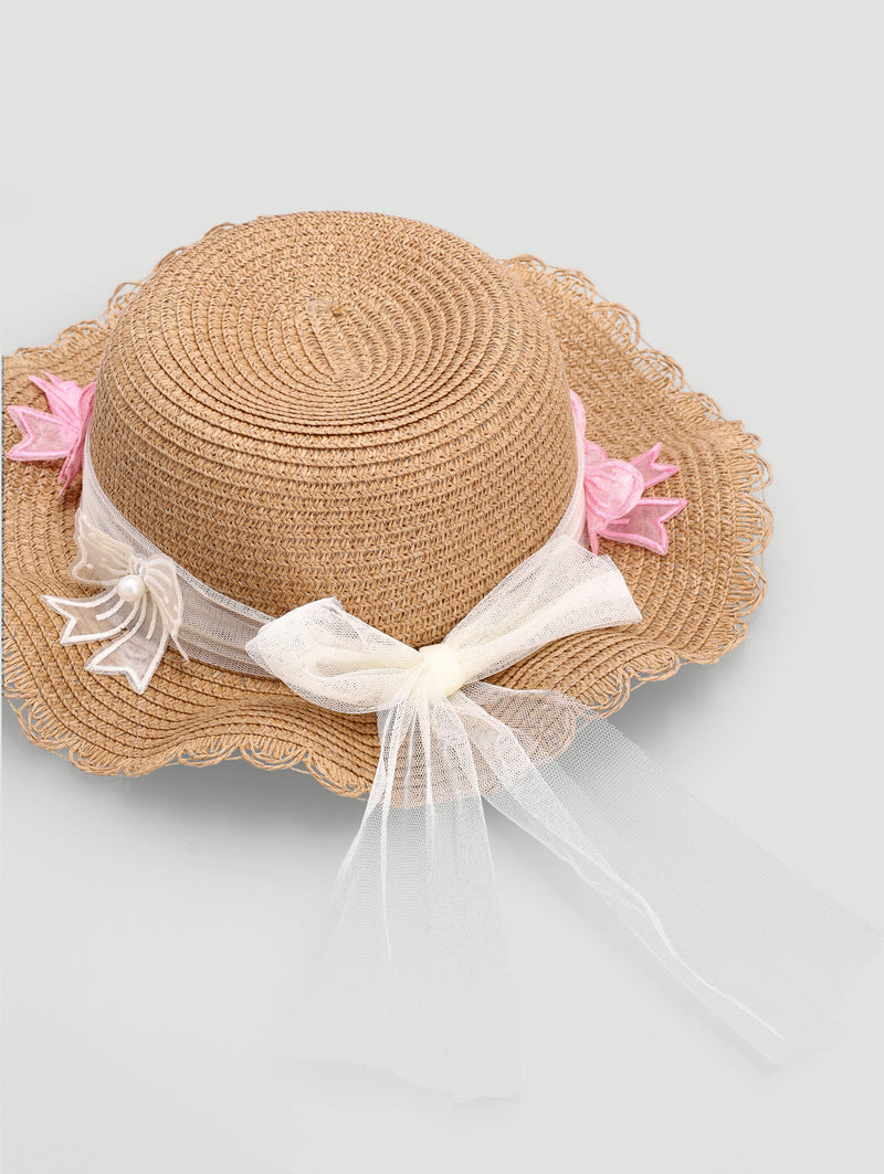 Pre-Girls Straw Hat Set With Bag - Brown