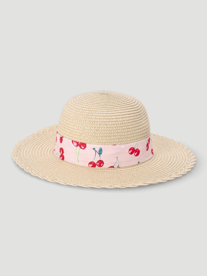 Girls Cherries Bow Sunhat - Stone