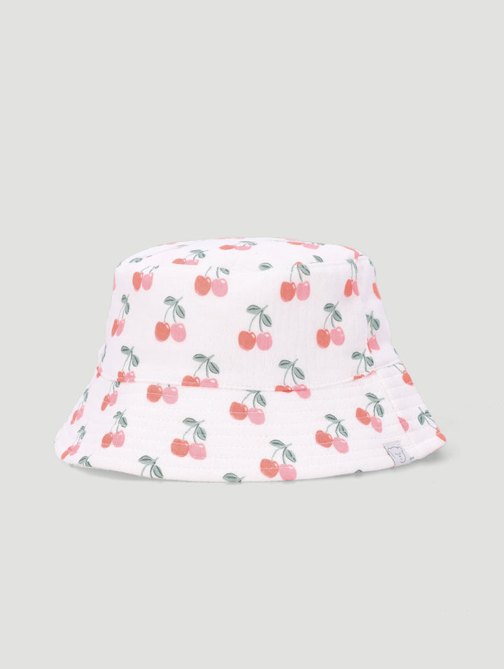 Baby Girls Cherries Print Nylon Bucket Hat - White/Red