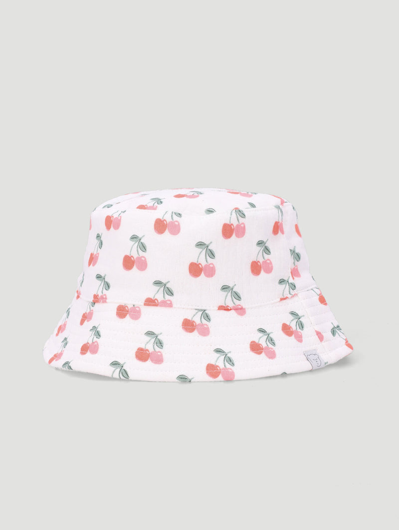 Baby Girls Cherries Print Nylon Bucket Hat - White/Red