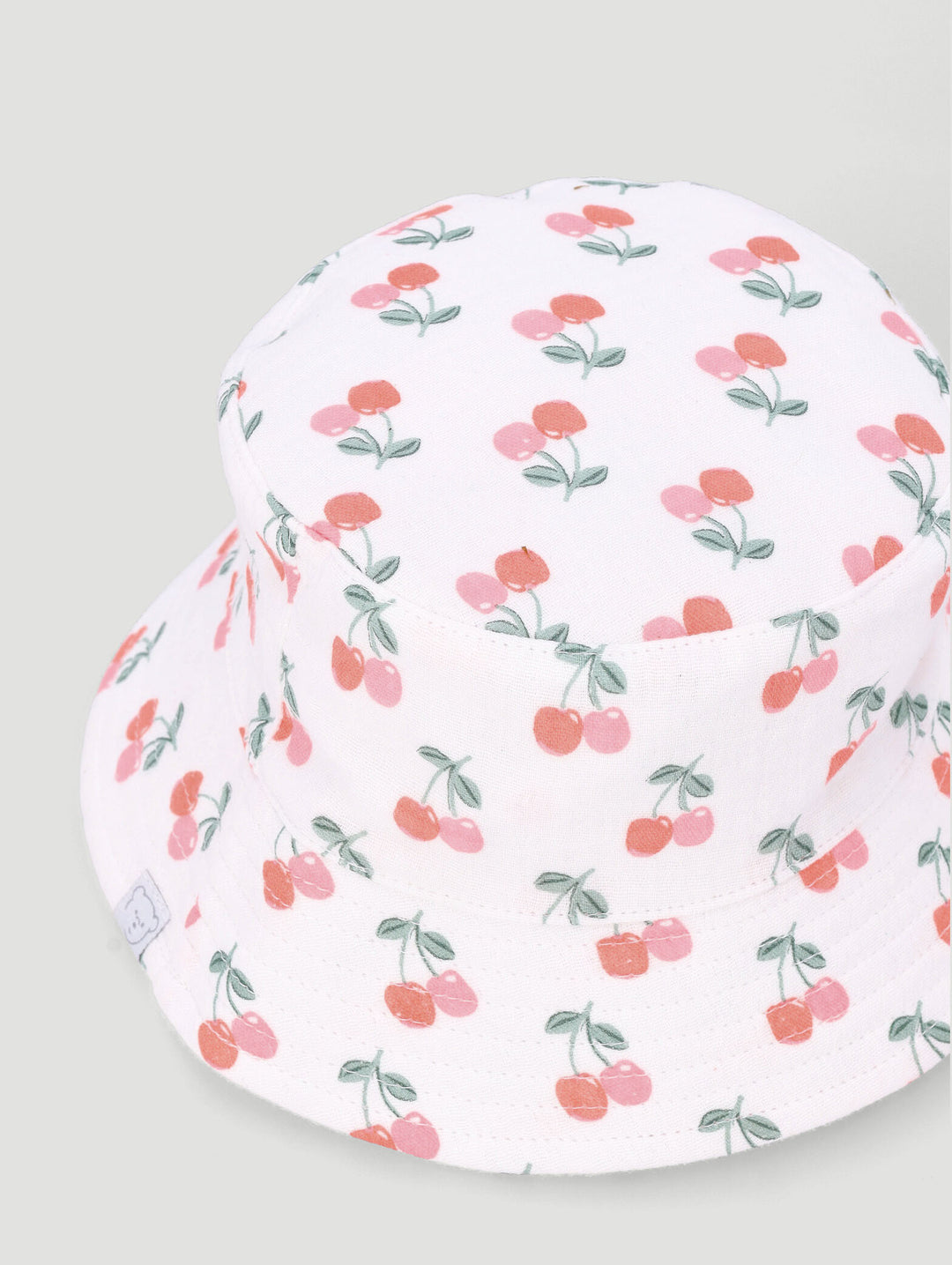 Baby Girls Cherries Print Nylon Bucket Hat - White/Red