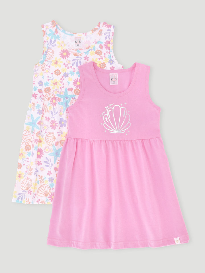 Pre-Girls 2 Pack Floral & Shell Print Dress - Multi