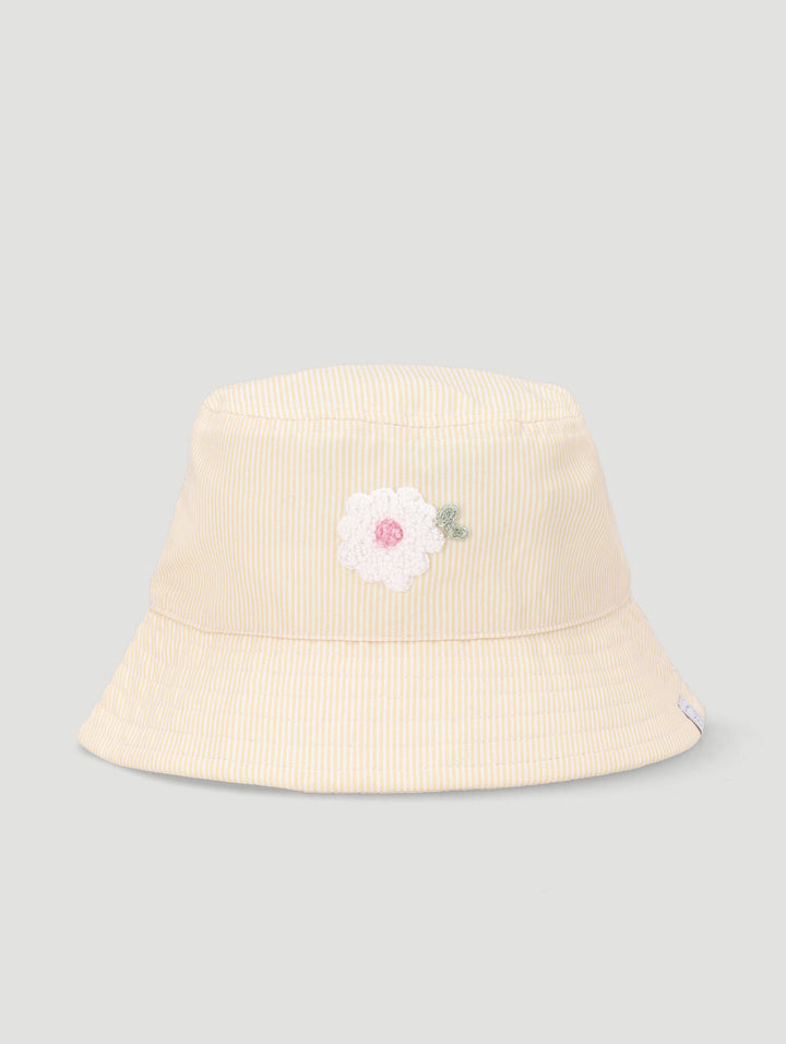 Baby Girls Daisy Applique Novelty Twill Bucket Hat - Yellow