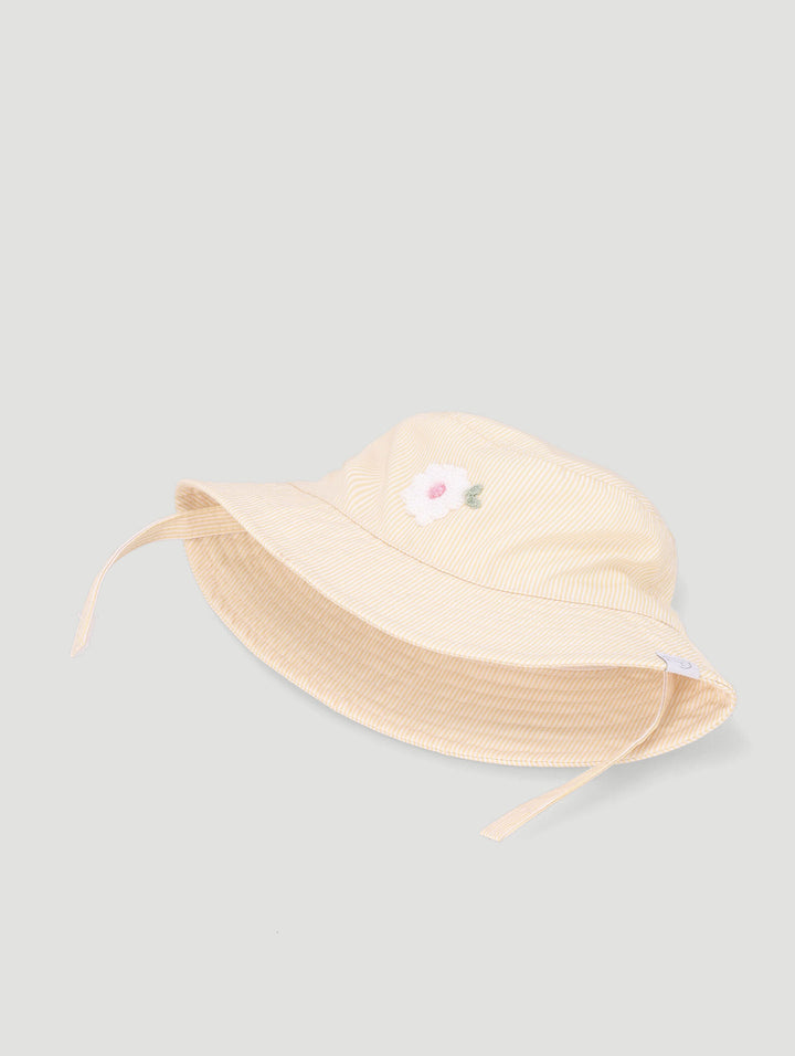 Baby Girls Daisy Applique Novelty Twill Bucket Hat - Yellow