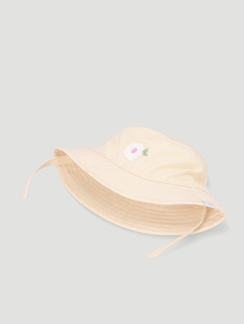 Baby Girls Daisy Applique Novelty Twill Bucket Hat - Yellow