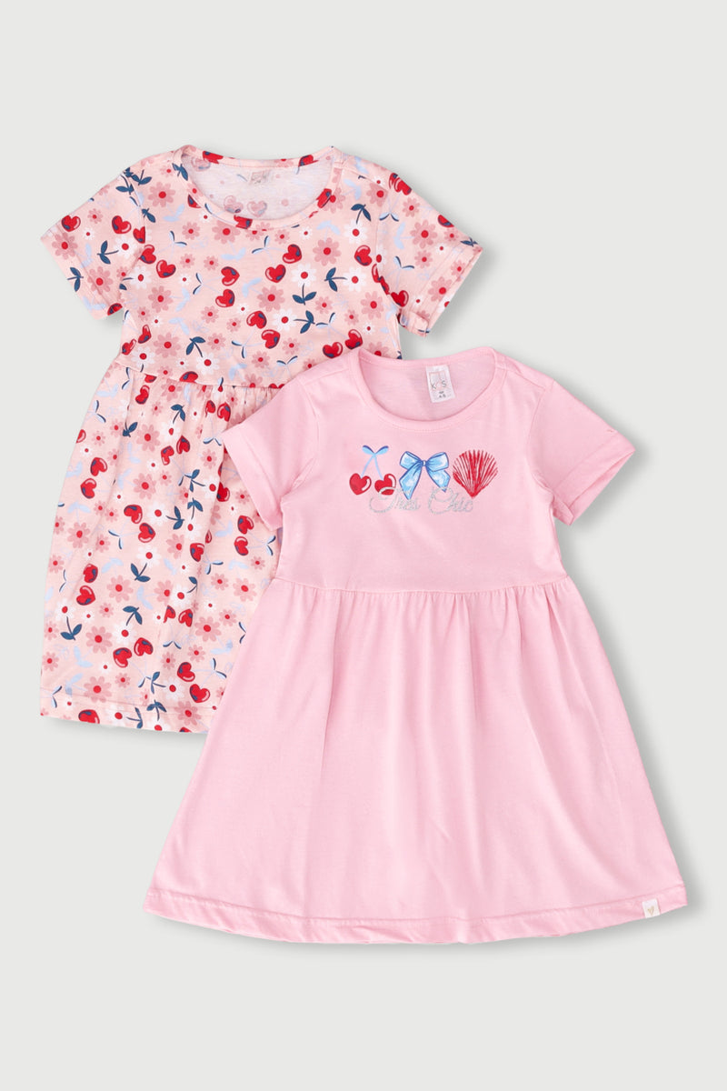 Pre-Girls 2 Pack Cherry Print Dress - Pink
