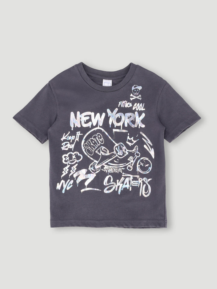 Pre- Boys Holographic Graffiti Tee - Dark Grey