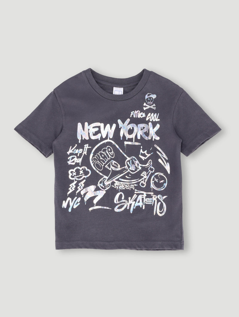 Pre- Boys Holographic Graffiti Tee - Dark Grey