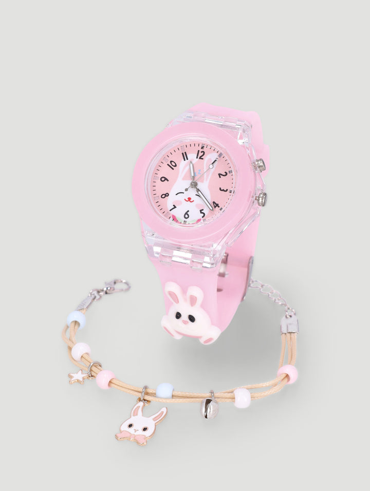 Pre-Girls Bunny Watch And Bracelet Set - Pink