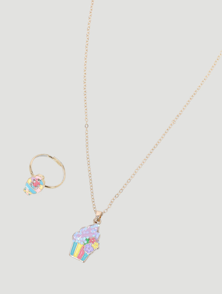 Pre-Girls Cupcake Necklace Set - Gold
