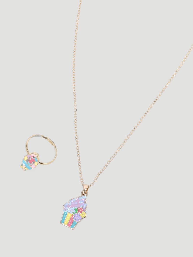 Pre-Girls Cupcake Necklace Set - Gold