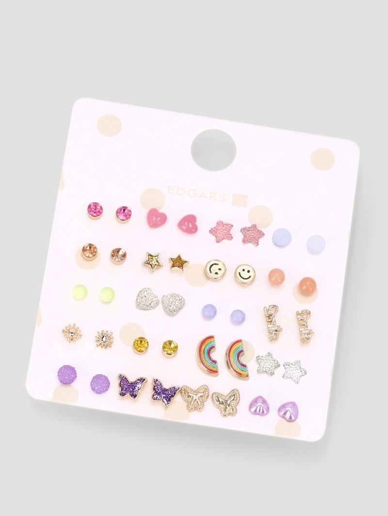 Pre-Girls 20 Pack Rainbows & Butterlies Earings - Multi