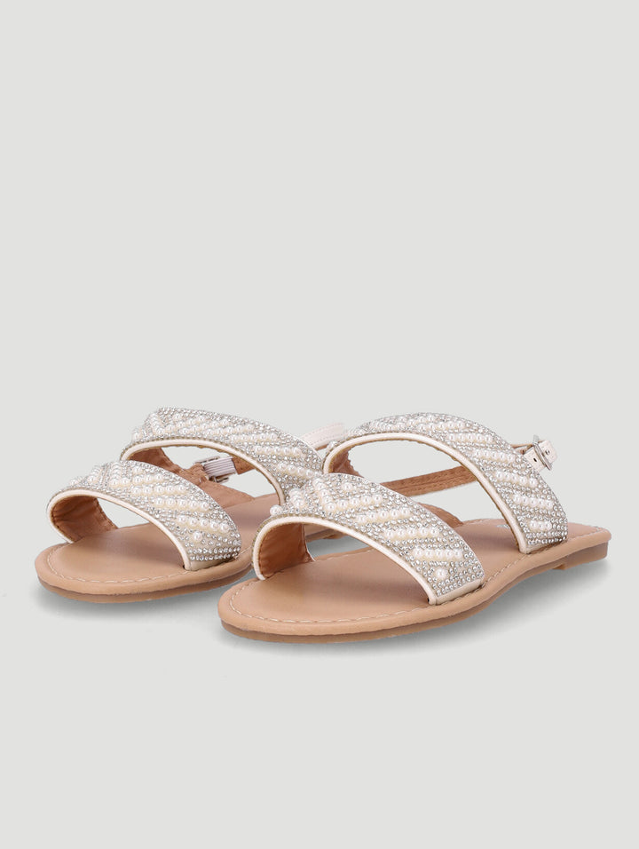 Pre-Girls Beaded Pearl Sandal - White