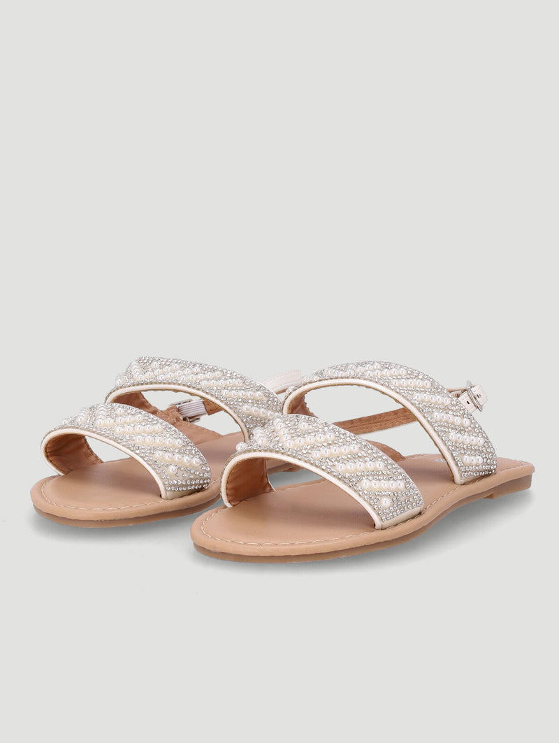 Pre-Girls Beaded Pearl Sandal - White