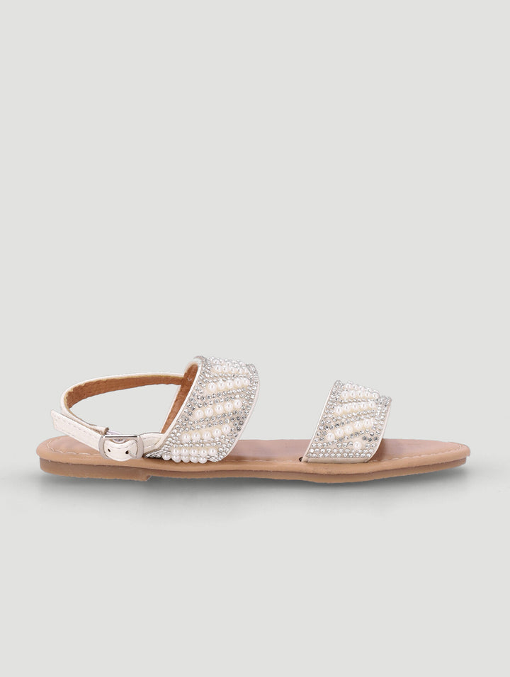 Pre-Girls Beaded Pearl Sandal - White