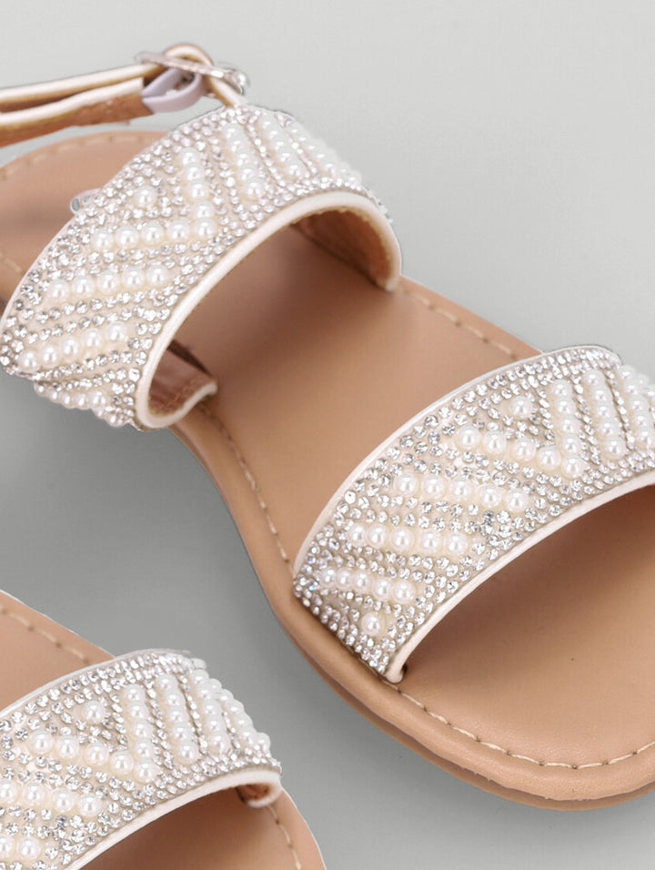 Pre-Girls Beaded Pearl Sandal - White