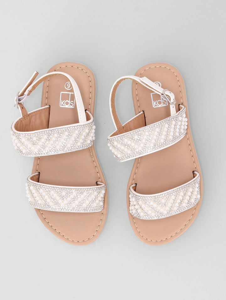 Pre-Girls Beaded Pearl Sandal - White
