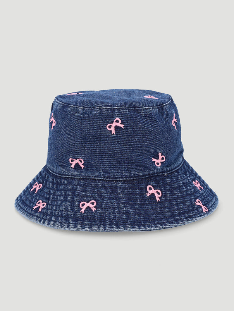 Girls Bows Bucket Hat - Denim
