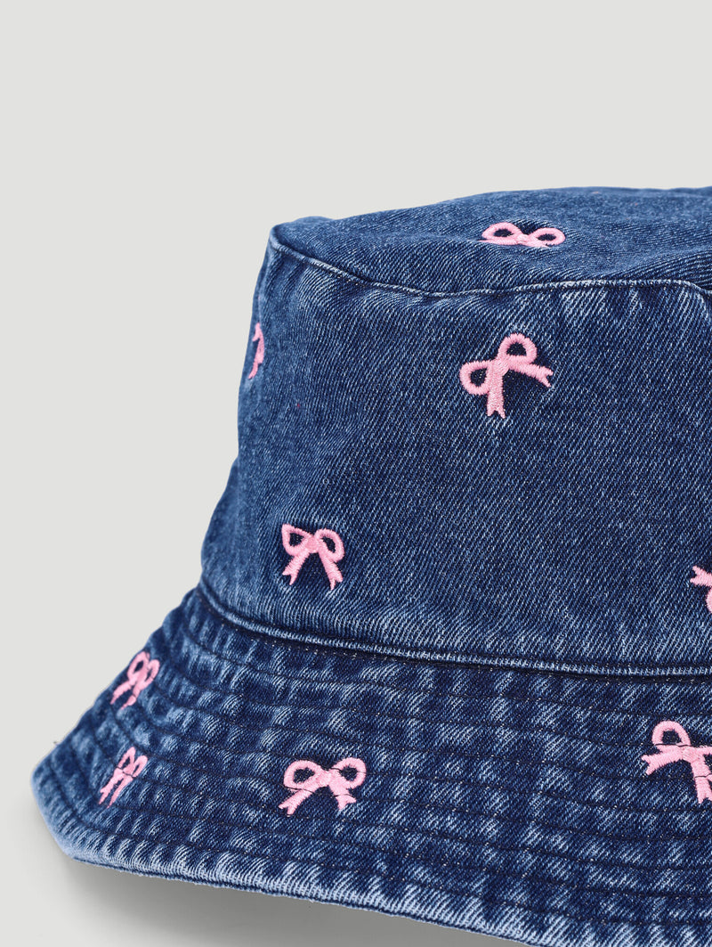 Girls Bows Bucket Hat - Denim