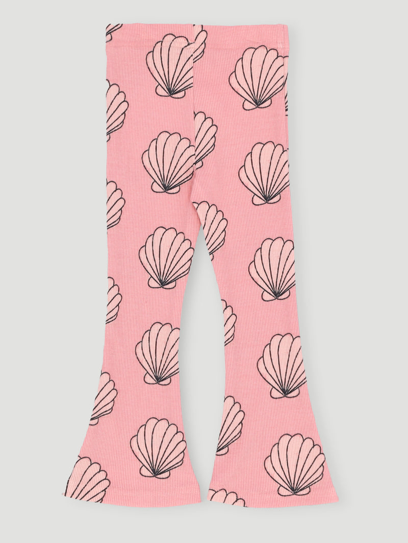 Pre- Girls Aop Shell Rib Flare Leg - Coral