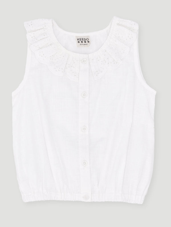 Keedo Girls Anglaise Fashion Top - White