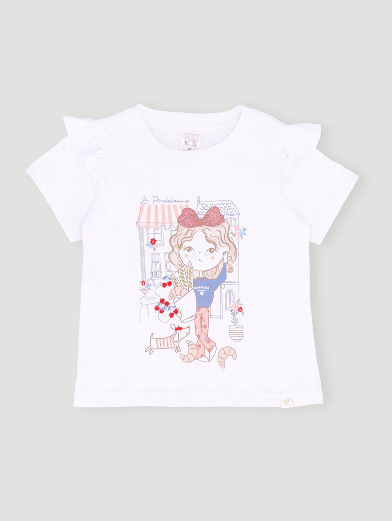 Pre- Girls Flower Girl Tee - Off White