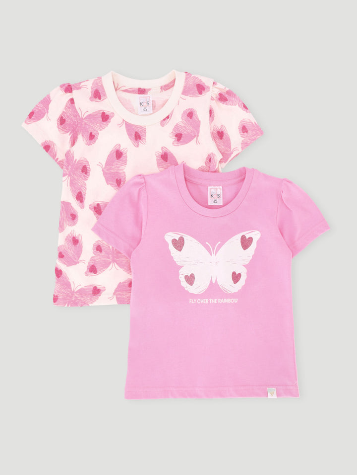 Pre-Girls 2 Pack Butterfly Tees - Pink