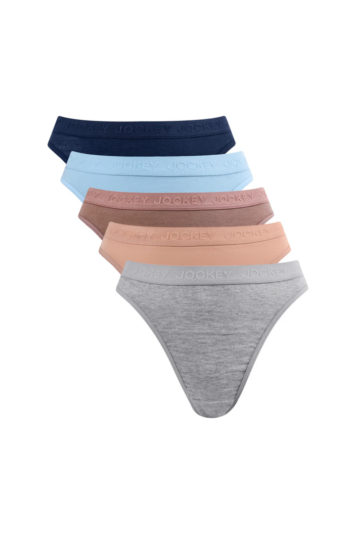 5 Pack Tonal G-String Panties - Grey Melange/Beige/Cappuccino/Blue/Navy