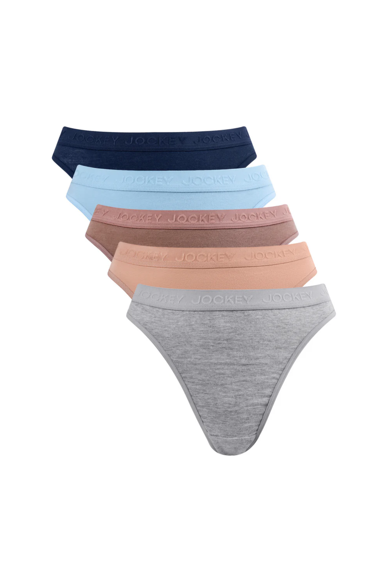 5 Pack Tonal G-String Panties - Grey Melange/Beige/Cappuccino/Blue/Navy